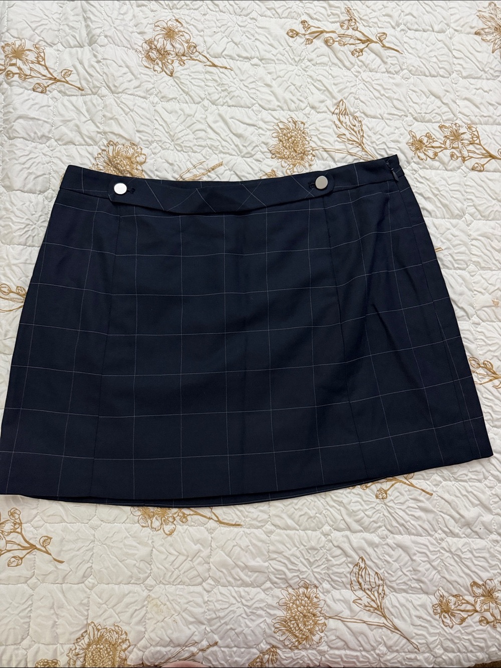 Banana Republic Navy Windowpane Mini Skirt with Button Detail